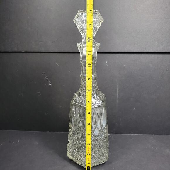 14" Vtg Libbey Cambridge Diamond Cut Glass Decanter Stopper Whiskey Bourbon - Picture 8 of 9
